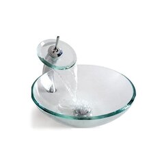 Stikla izlietne ar jaucējkrānu, uzstādāma uz galda virsmas, 42x42x14 cm, caurspīdīga цена и информация | Раковины | 220.lv