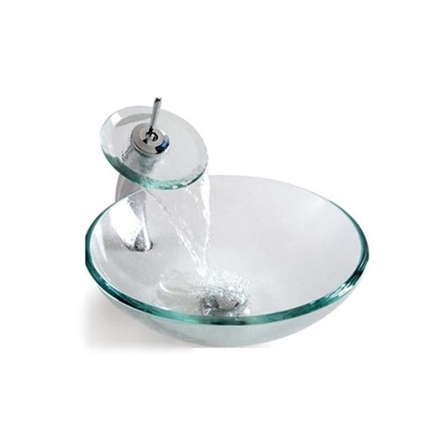 Stikla izlietne ar jaucējkrānu, uzstādāma uz galda virsmas, 42x42x14 cm, caurspīdīga цена и информация | Izlietnes | 220.lv