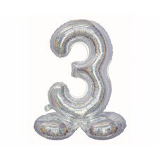 Folijas balons Beauty & Charm, stāvošs cipars 3, hologrāfisks, sudrabains, 72 cm cena un informācija | Baloni | 220.lv