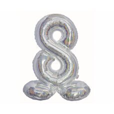 Folijas balons Beauty & Charm, stāvošs cipars 8, hologrāfisks, sudrabains, 72 cm cena un informācija | Baloni | 220.lv