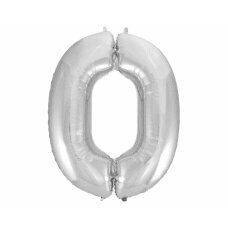 Folijas balons Beauty & Charm cipars 0, sudrabains, 92 cm cena un informācija | Baloni | 220.lv