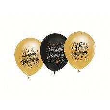 Baloni Beauty & Charm ar apdruku 18, zeltaini un melni, 30 cm, 5 gab. cena un informācija | Baloni | 220.lv
