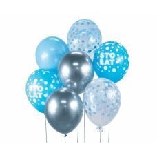 Balonu buķete Beauty & Charm Sto Lat, sudrabaini/zili, 7 gab. cena un informācija | Baloni | 220.lv
