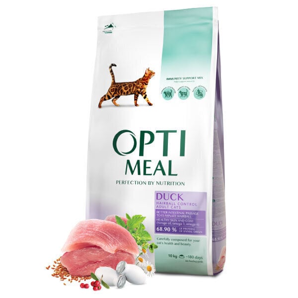 OPTIMEAL™ Super Premium Hairball Complete sausā barība pieaugušiem kaķiem ar matu tīrīšanas efektu - pīle, 10 kg cena un informācija | Sausā barība kaķiem | 220.lv