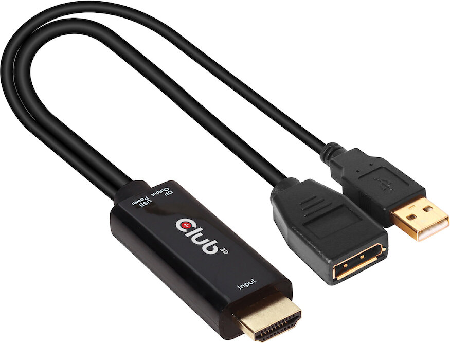 Adapteris Club 3D HDMI - DisplayPort 1.2, USB barošanas bloks, 25cm cena un informācija | Adapteri un USB centrmezgli | 220.lv