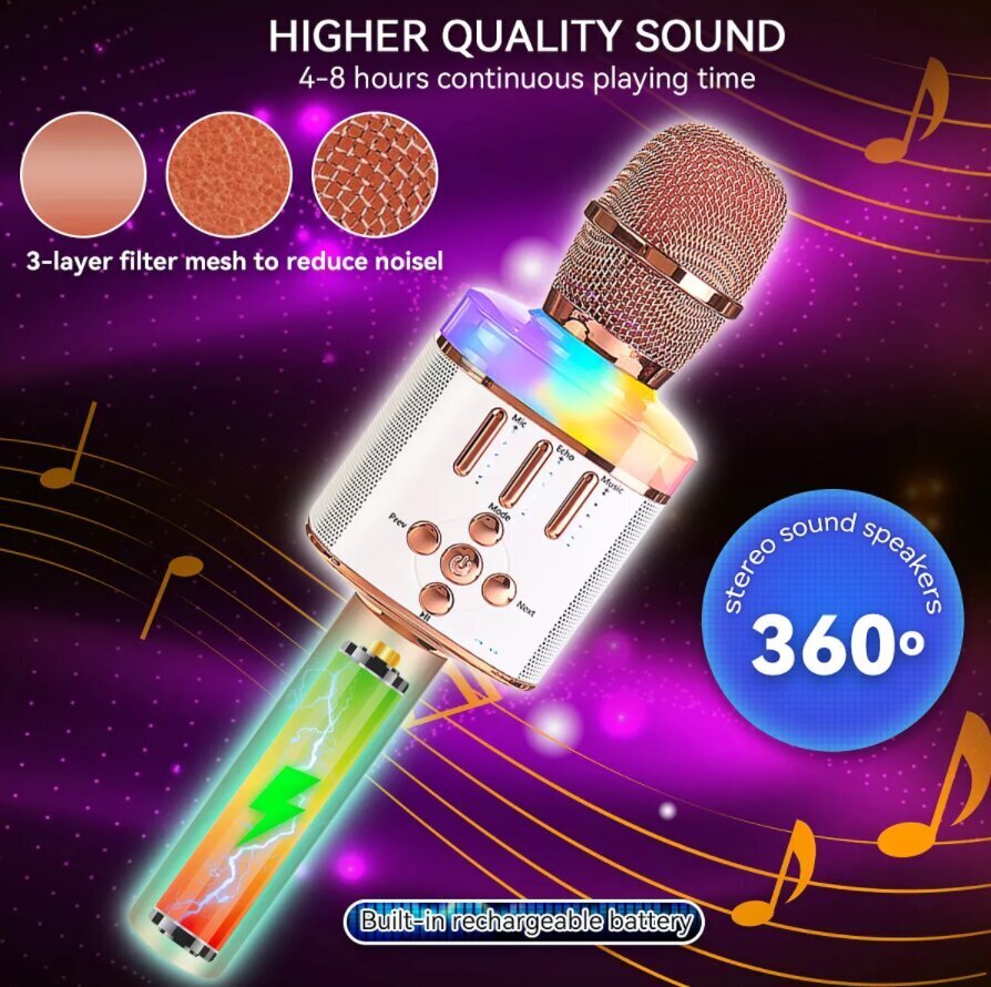 Bezvadu Bluetooth karaoke mikrofons Q136 Ar gaismas efektiem cena un informācija | Mikrofoni | 220.lv