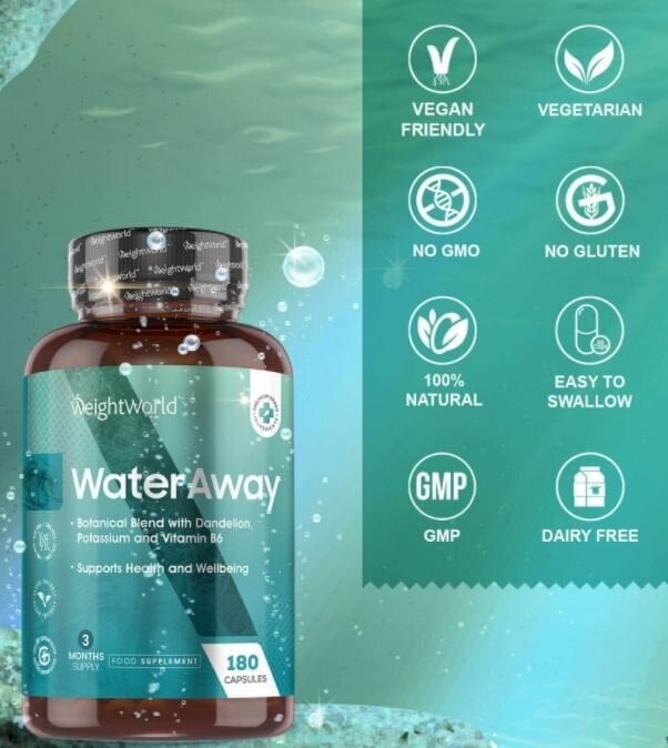 Uztura bagātinātāji šķidruma kontrolei, "Water Away", 180 kapsulas цена и информация | Uztura bagātinātāji tievēšanai | 220.lv