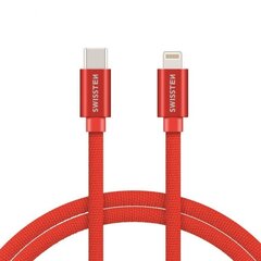 Swissten Textile USB-C To Lightning (MD818ZM/A) Datu un Uzlādes Kabelis Fast Charge / 3A / 1.2m Sarkans цена и информация | Кабели и провода | 220.lv