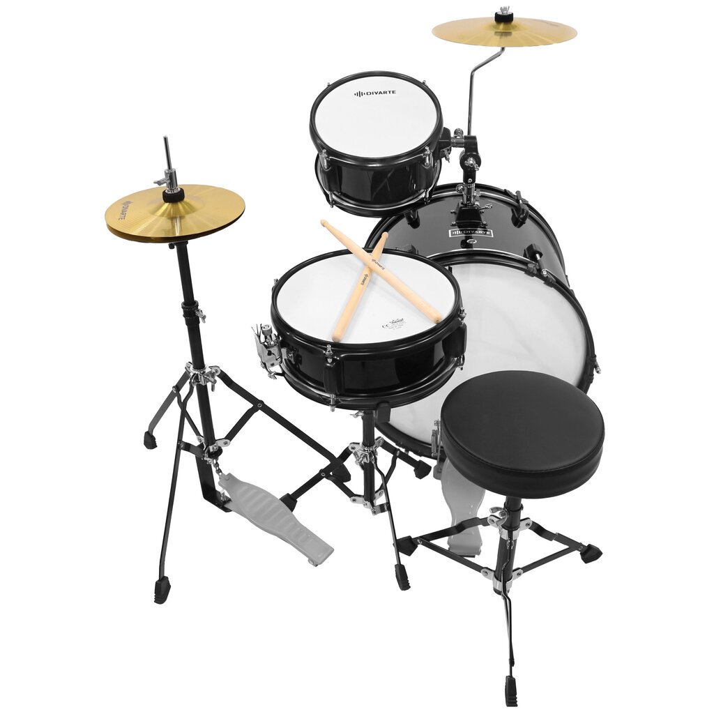 3 daļu bērnu bungu komplekts Divarte Junior DrumSet BK cena un informācija | Sitamie instrumenti | 220.lv