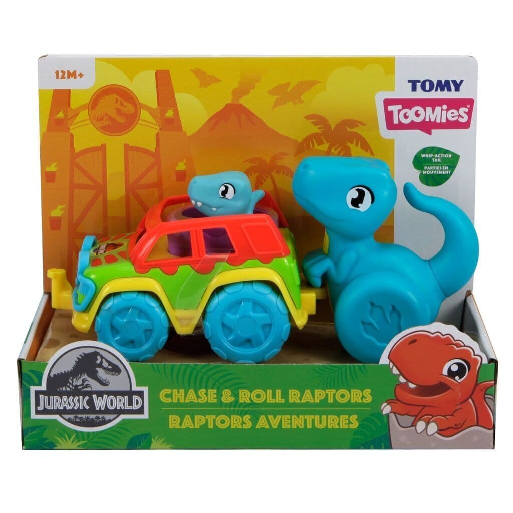 Mašīnas komplekts ar dinozauru TOMY Chase & Roll Raptors, E73251 цена и информация | Rotaļlietas zīdaiņiem | 220.lv