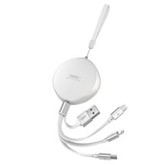 REMAX Sury flat retractable 3in1 data charging cable USB - USB Type C / Lightning / micro USB 2,1 A 1 m white (RC-185th) цена и информация | Кабели для телефонов | 220.lv