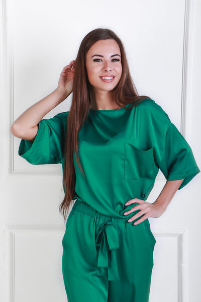 Satīna pidžama, zaļa cena | 220.lv