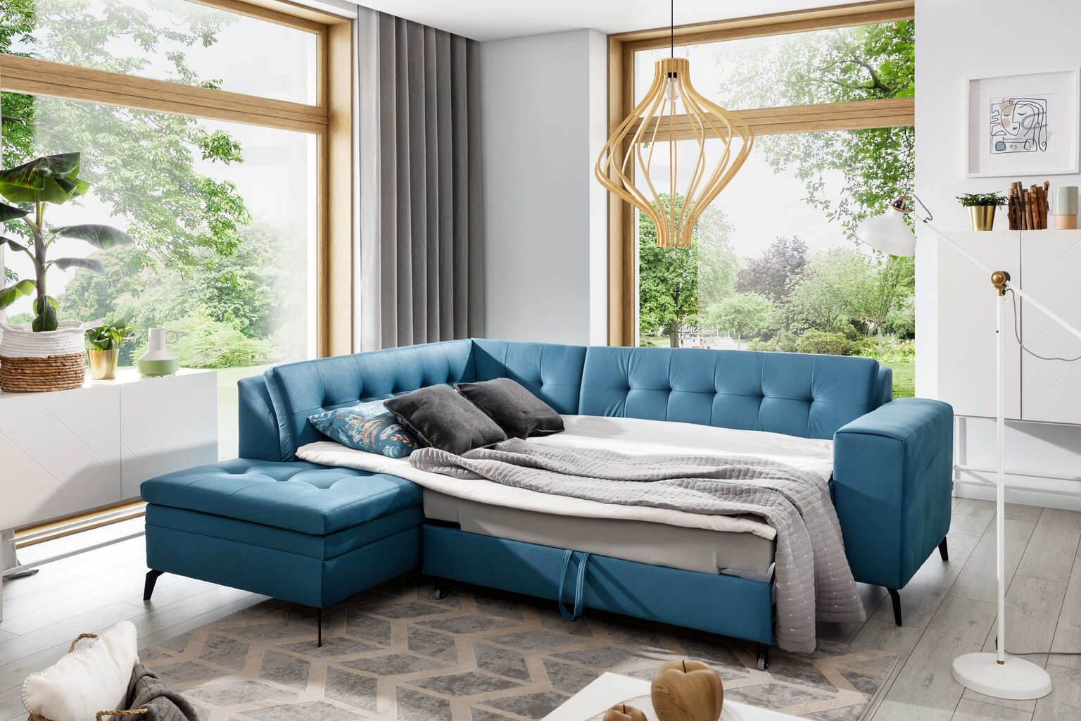 Stūra dīvāns NORE Lanvin, Velvetmat, zils cena un informācija | Stūra dīvāni | 220.lv
