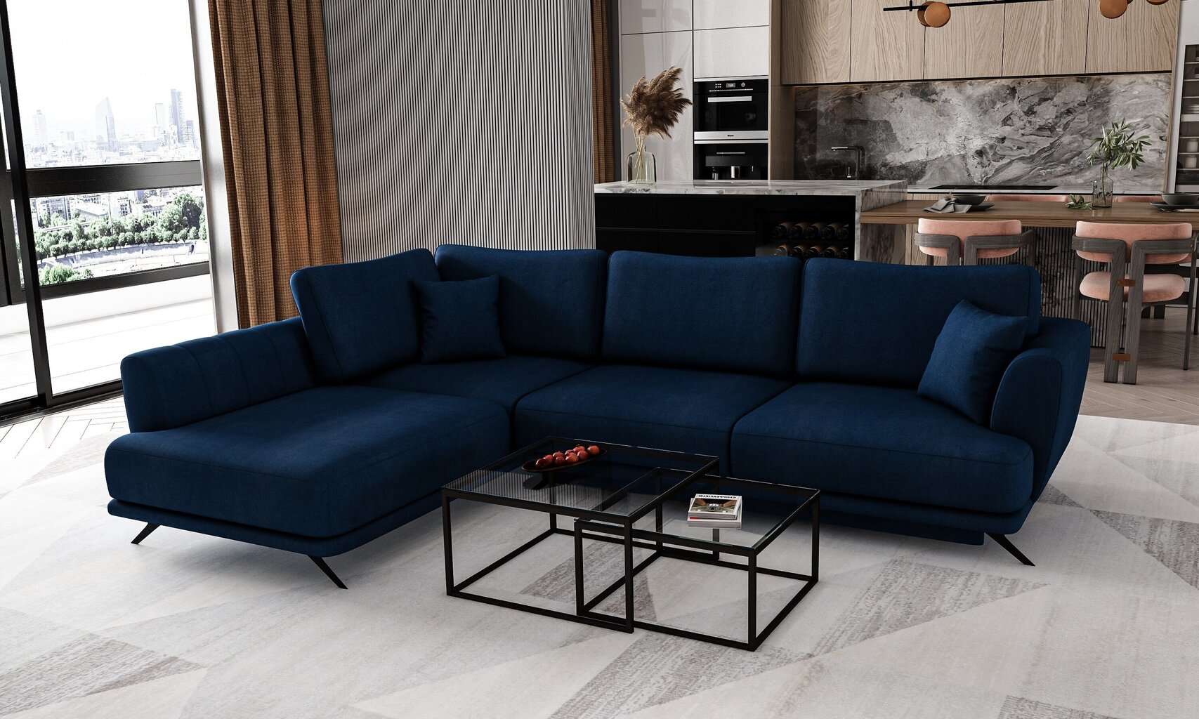 Stūra dīvāns NORE Larde, Velvetmat, zils cena un informācija | Stūra dīvāni | 220.lv