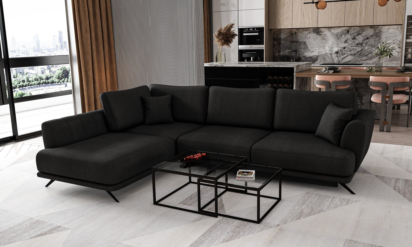 Stūra dīvāns NORE Larde, Velvetmat, melns cena un informācija | Stūra dīvāni | 220.lv