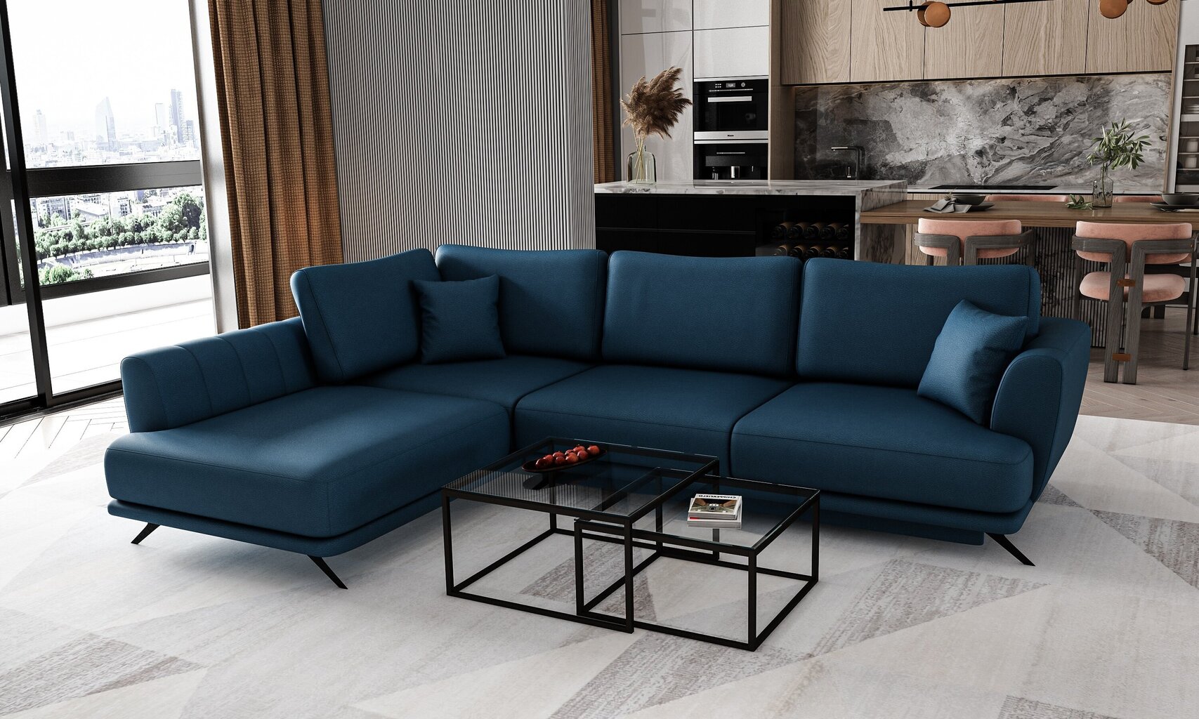 Stūra dīvāns NORE Larde, Savoi, zils cena un informācija | Stūra dīvāni | 220.lv