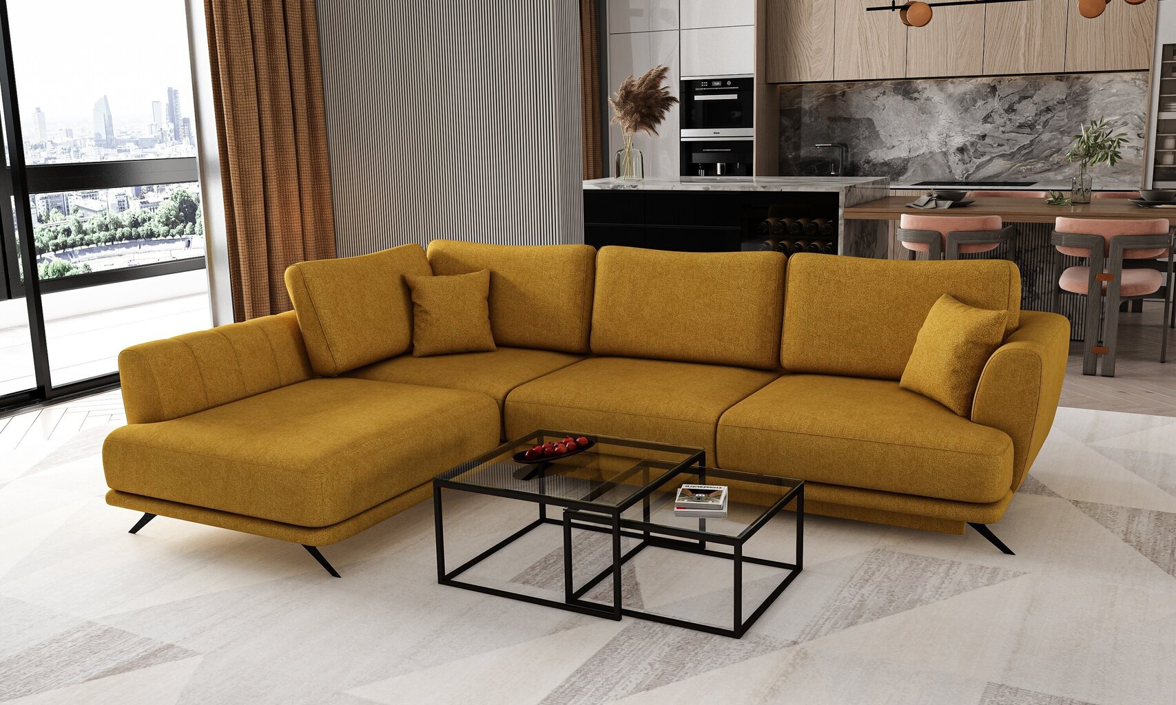 Stūra dīvāns NORE Larde, Gojo, dzeltens cena un informācija | Stūra dīvāni | 220.lv