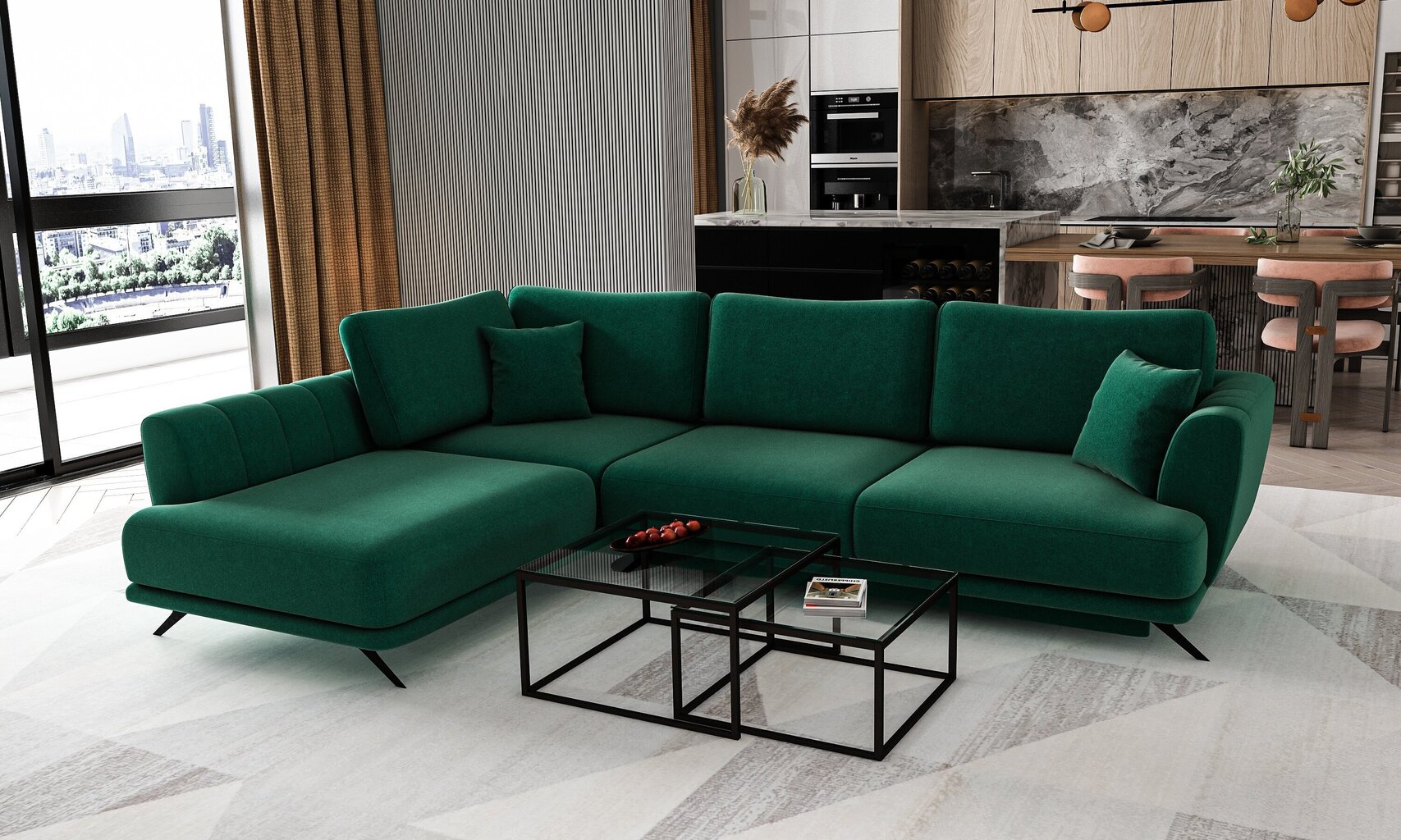 Stūra dīvāns NORE Larde, Lukso, zaļš cena un informācija | Stūra dīvāni | 220.lv