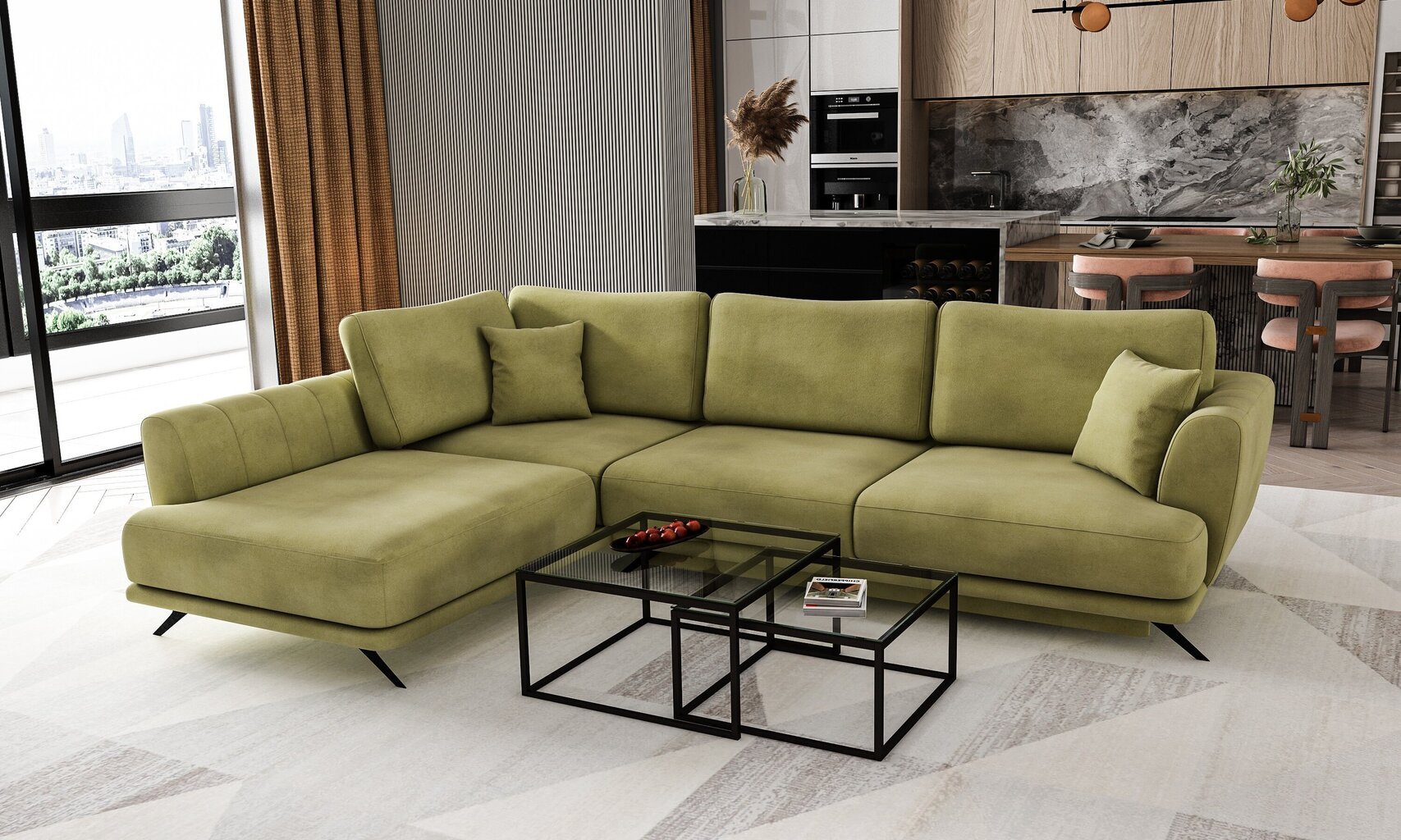 Stūra dīvāns NORE Larde, Loco, zaļš cena un informācija | Stūra dīvāni | 220.lv