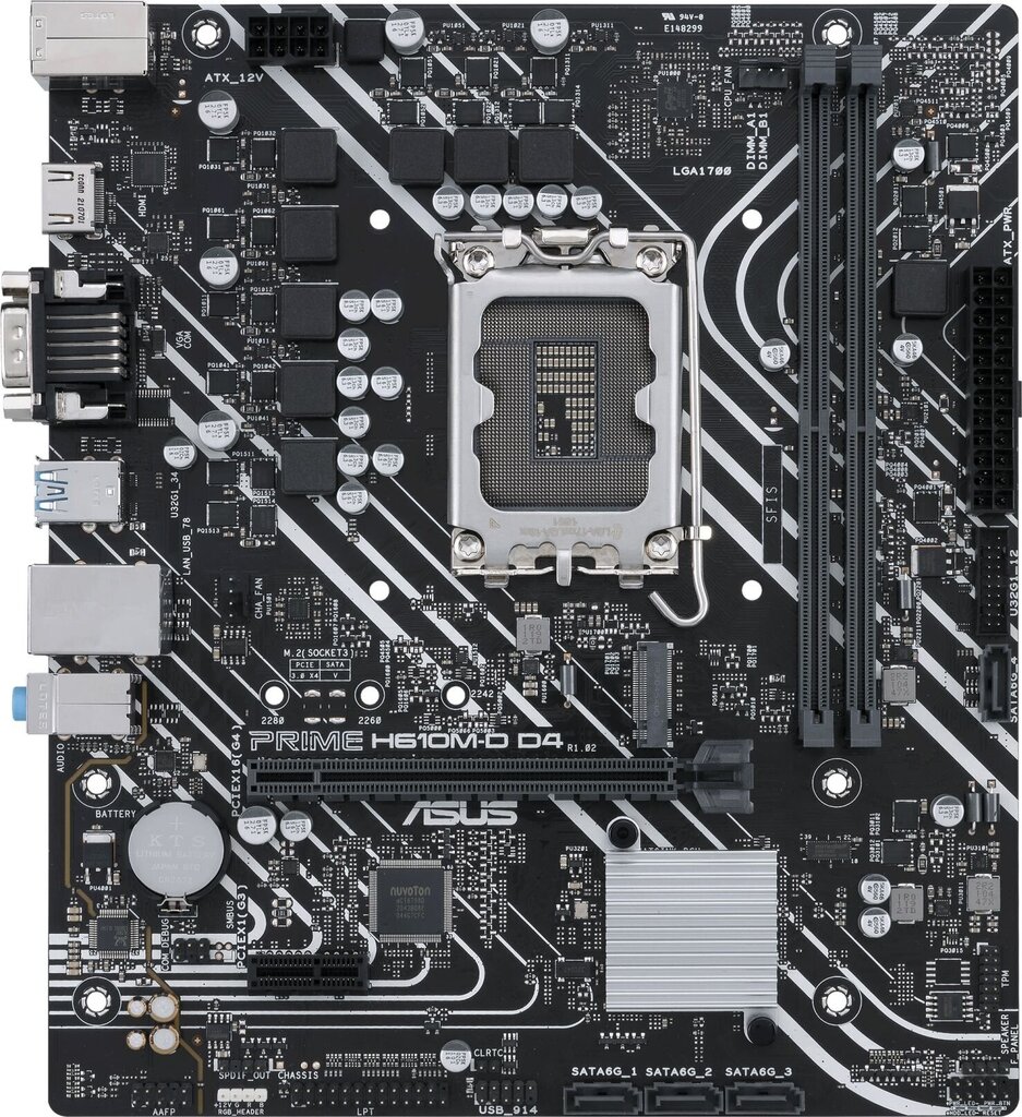 Pamatplate|ASUS|Intel H610|Intel H610|LGA1700|MicroATX|Atmiņa DDR4|Atmiņas slots 2|1xPCI-Express 3.0 1x|1xPCI-Express 4.0 16x|1xM.2|1x15pin D-sub|1xHD цена и информация | Mātesplates | 220.lv