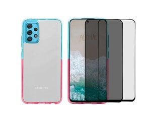 Komplekts - ColorFul hard case caurspīdīgs vāciņš divu krāsu - zils un rozā, paredzēts Samsung Galaxy A52/ A52 5G/ A52 S 5G + 2 aizsargstikli (5D/ Privacy) cena un informācija | Telefonu vāciņi, maciņi | 220.lv