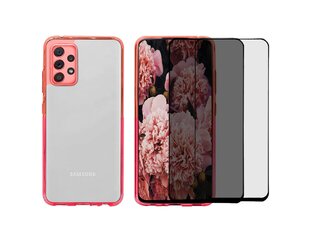 Komplekts - ColorFul hard case caurspīdīgs vāciņš divu krāsu - rozā/ gaiši rozā, paredzēts Samsung Galaxy A52/ A52 5G/ A52 S 5G + 2 aizsargstikli (5D/ Privacy) цена и информация | Чехлы для телефонов | 220.lv