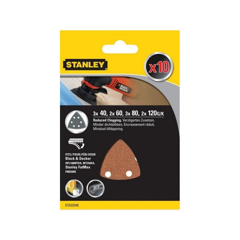 STANLEY STA32348-XJ 10 Hojas de lija Grano 40, 60, 80 y 120 цена и информация | Slīpmašīnas | 220.lv