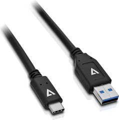 USB A uz USB C Kabelis V7 V7U3.1AC-1M-BLK-1E Melns cena un informācija | Savienotājkabeļi | 220.lv