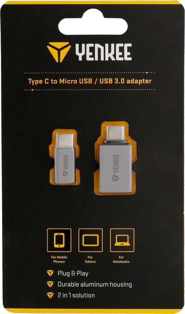 Adaptera komplekts Yenkee, 3.0 USB A - USB C, 5Gbps / Micro USB - USB C, pelēks cena un informācija | Adapteri un USB centrmezgli | 220.lv