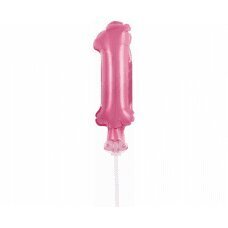 Folijas balons ar kociņu cipars 1, rozā, 13 cm cena un informācija | Baloni | 220.lv