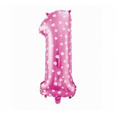 Folijas balons cipars 1, rozā ar sirsniņām, 64 cm cena un informācija | Baloni | 220.lv