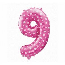 Folijas balons cipars 9, rozā ar sirsniņām, 64 cm cena un informācija | Baloni | 220.lv