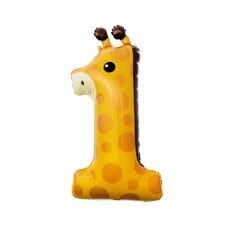 Folijas balons Žirafe - cipars 1, 80 cm cena un informācija | Baloni | 220.lv