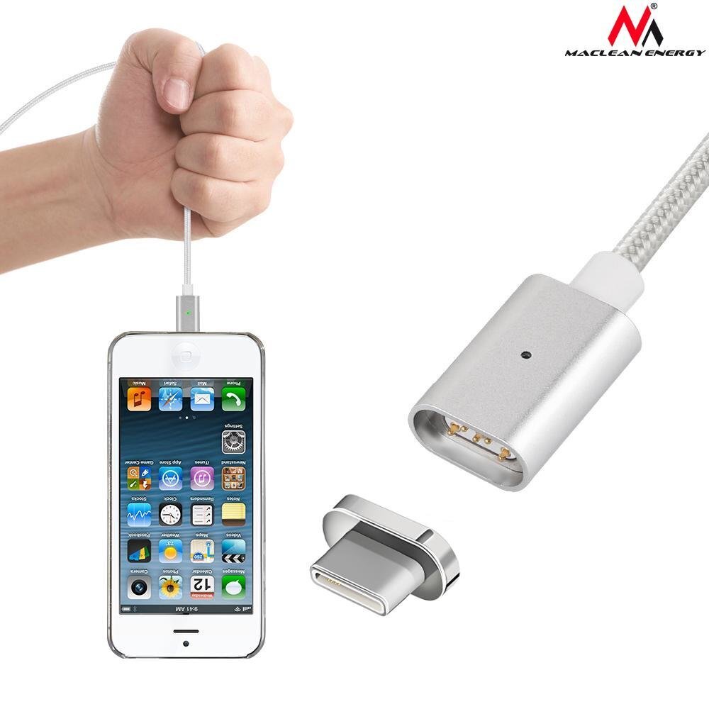 Magnētiskais USB Type-C kabelis sudraba Maclean Energy MCE178 цена и информация | Kabeļi un vadi | 220.lv