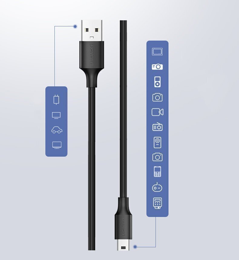 Ugreen USB - mini USB cable 480 Mbps 1,5 m black (US132 10385) cena un informācija | Savienotājkabeļi | 220.lv