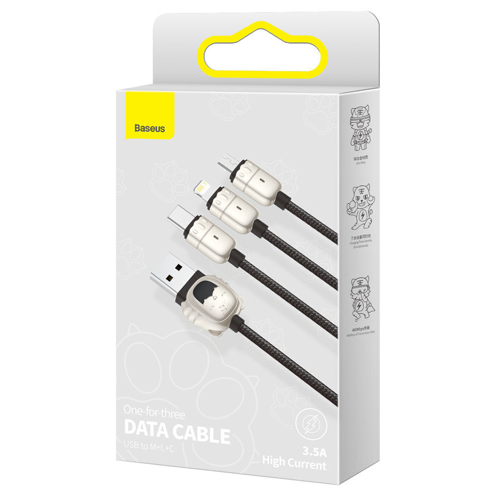 USB cable 3in1 Baseus Year of the Tiger, USB to micro USB / USB-C / Lightning, 3.5A, 1.2m (black) cena un informācija | Savienotājkabeļi | 220.lv