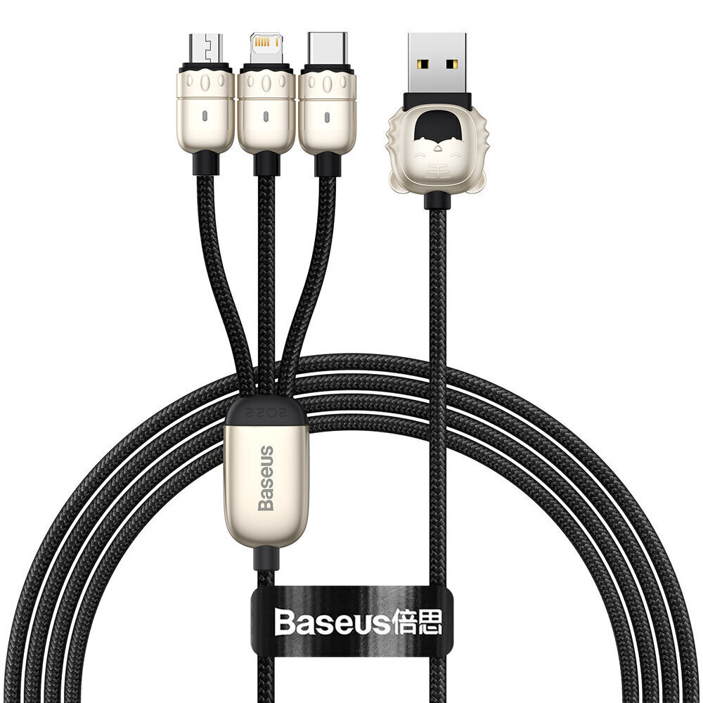 USB cable 3in1 Baseus Year of the Tiger, USB to micro USB / USB-C / Lightning, 3.5A, 1.2m (black) cena un informācija | Savienotājkabeļi | 220.lv