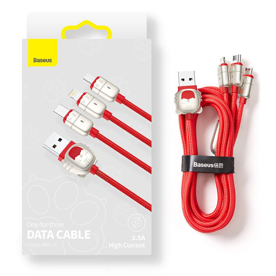 USB cable 3in1 Baseus Year of the Tiger, USB to micro USB / USB-C / Lightning, 3.5A, 1.2m (black) cena un informācija | Savienotājkabeļi | 220.lv