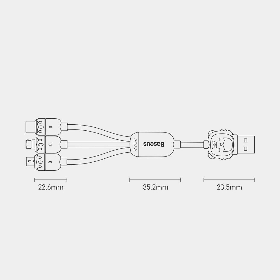 USB cable 3in1 Baseus Year of the Tiger, USB to micro USB / USB-C / Lightning, 3.5A, 1.2m (black) cena un informācija | Savienotājkabeļi | 220.lv