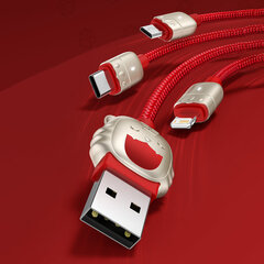USB-кабель 3в1 Baseus Year of the Tiger, USB to micro USB/USB-C/Lightning, 3.5А, 1.2 м (черный) цена и информация | Кабели для телефонов | 220.lv