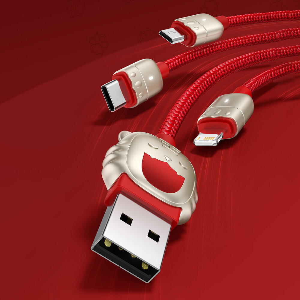 USB cable 3in1 Baseus Year of the Tiger, USB to micro USB / USB-C / Lightning, 3.5A, 1.2m (black) cena un informācija | Savienotājkabeļi | 220.lv