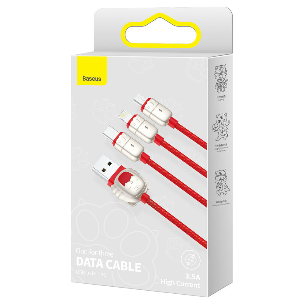 USB cable 3in1 Baseus Year of the Tiger, USB to micro USB / USB-C / Lightning, 3.5A, 1.2m (red) цена и информация | Savienotājkabeļi | 220.lv