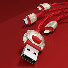 USB-кабель 3в1 Baseus Year of the Tiger, USB to micro USB/USB-C/Lightning, 3.5А, 1.2 м (красный) цена и информация | Кабели для телефонов | 220.lv