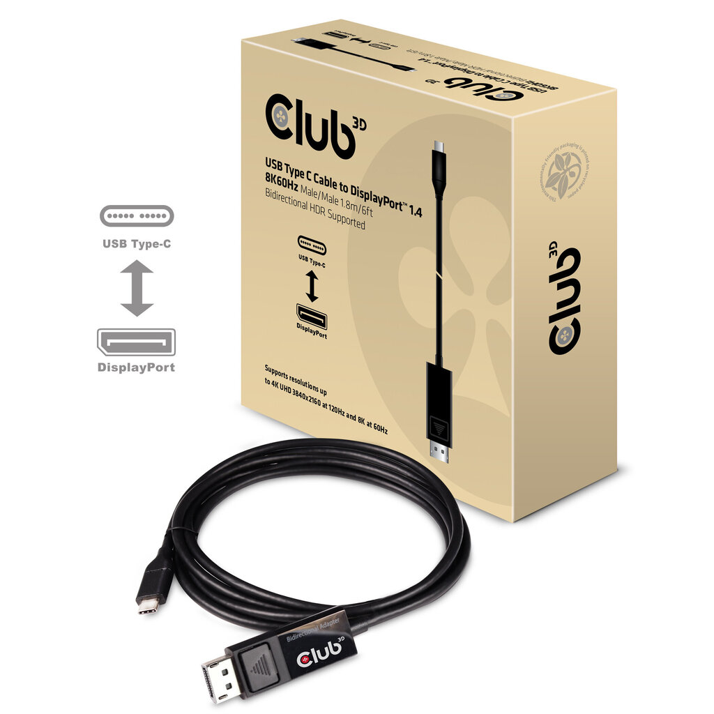 Club 3D, USB-C/DP, 1.8 m cena un informācija | Kabeļi un vadi | 220.lv