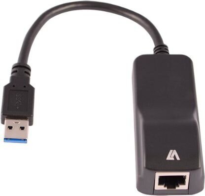 Tīkla uz USB adapteris V7 CBLUSB3RJ-1E  Melns cena un informācija | Savienotājkabeļi | 220.lv