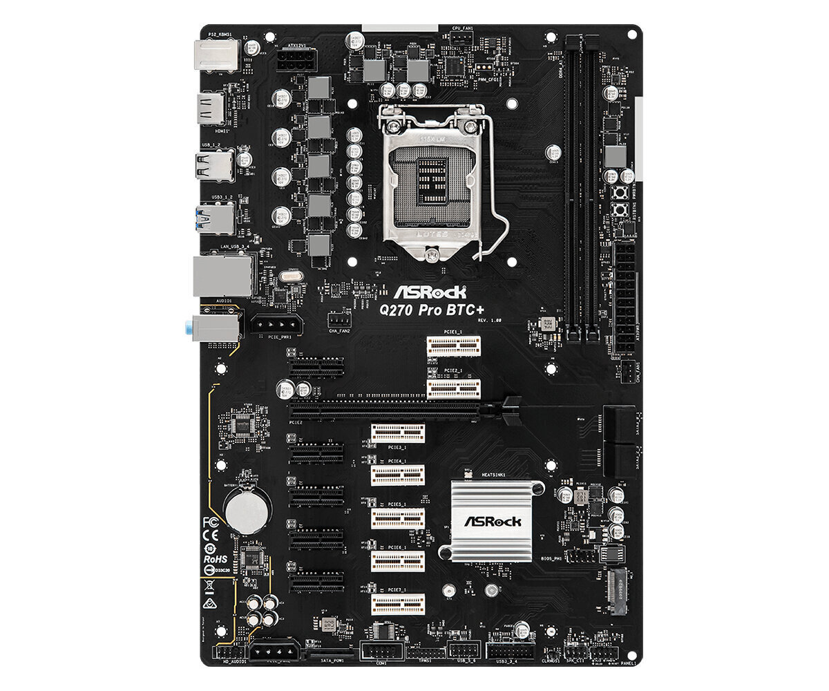 Asrock Q270 Pro BTC+ Intel® Q270 LGA 1151 (Socket H4) ATX cena un informācija | Mātesplates | 220.lv