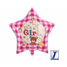 Hēlija balons Ibrex Zvaigzne It's A Girl Bear, rozā, 38 cm cena un informācija | Baloni | 220.lv