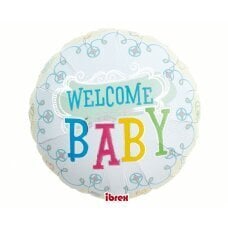 Hēlija balons Ibrex Round Welcome Baby, zils, 35 cm cena un informācija | Baloni | 220.lv