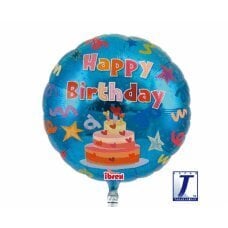 Hēlija balons Ibrex Round Happy Birthday Cake, zils, 35 cm cena un informācija | Baloni | 220.lv
