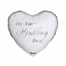 Hēlija balons Ibrex sirds On Your Wedding Day, balts, 35 cm cena un informācija | Baloni | 220.lv